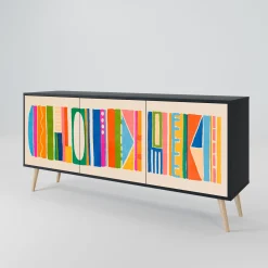 GEOMETRIC SHINE Komoda 3 drzwi Czarna-Bukowa skośna