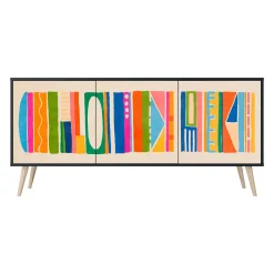 GEOMETRIC SHINE Komoda 3 drzwi Czarna-Bukowa skośna