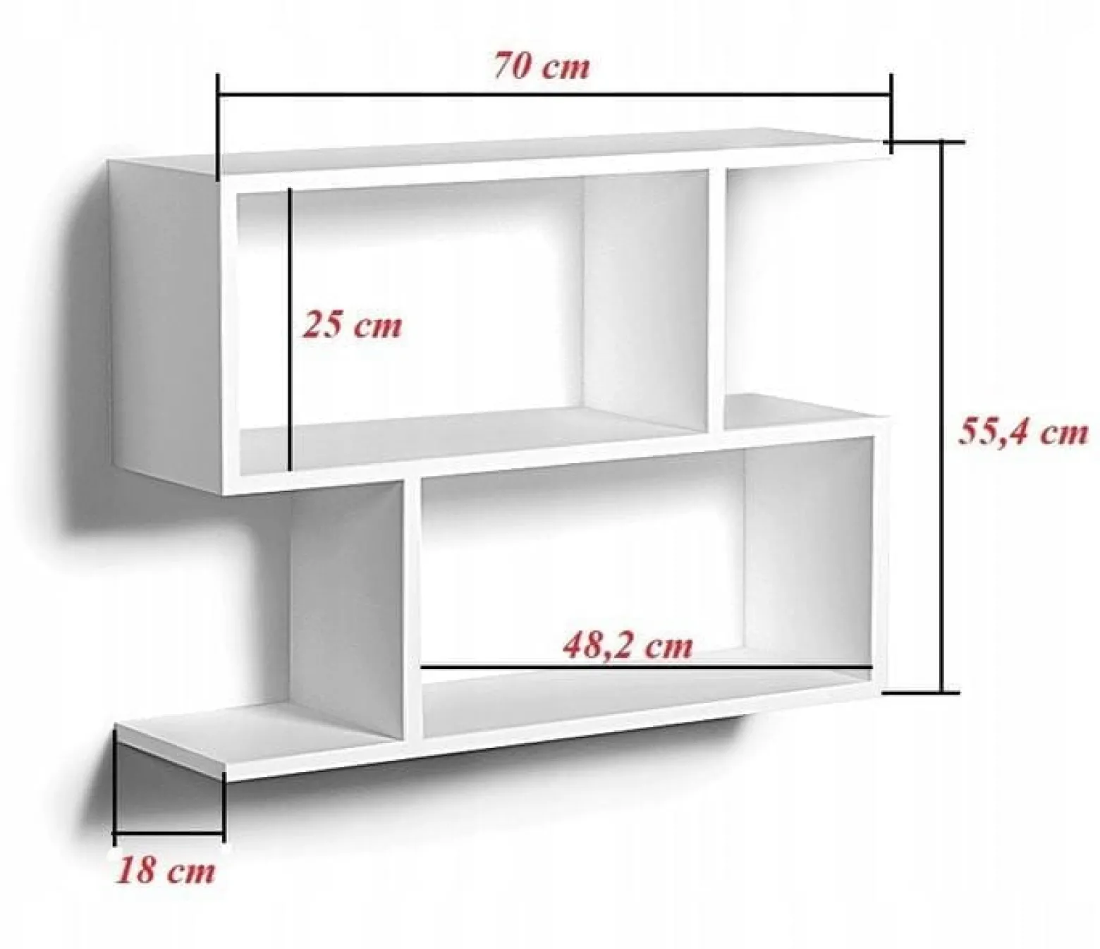Geometryczna półka wisząca, regał, 70x18x55 cm, buk, mat | TYLETEGOTU