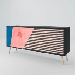 GLAMOROUS STRIPE Komoda 3 drzwi Czarna-Bukowa skośna