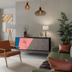 GLAMOROUS STRIPE Komoda 3 drzwi Czarna-Bukowa skośna