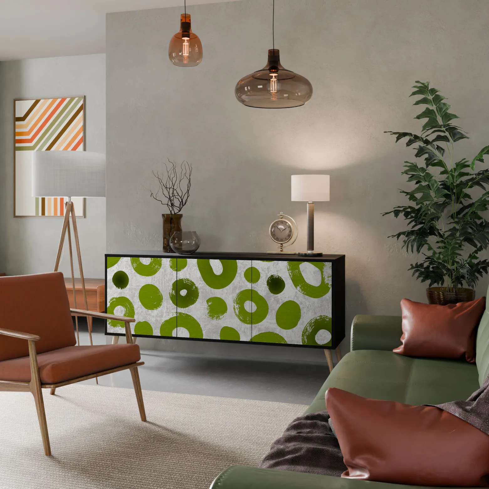 GREEN RHAPSODY Komoda 3 drzwi Czarna-Bukowa skośna