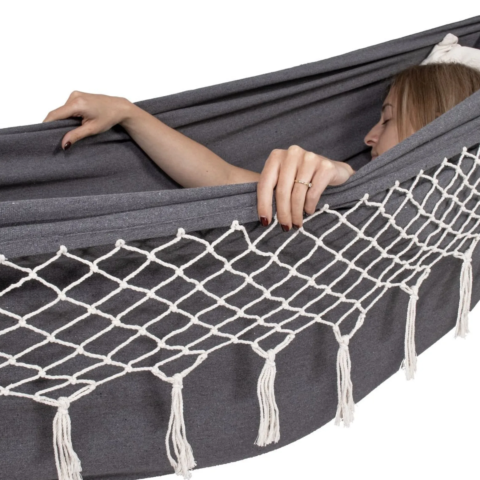 Hamak dwuosobowy bujak ogrodowy 200x150cm szarokremowy