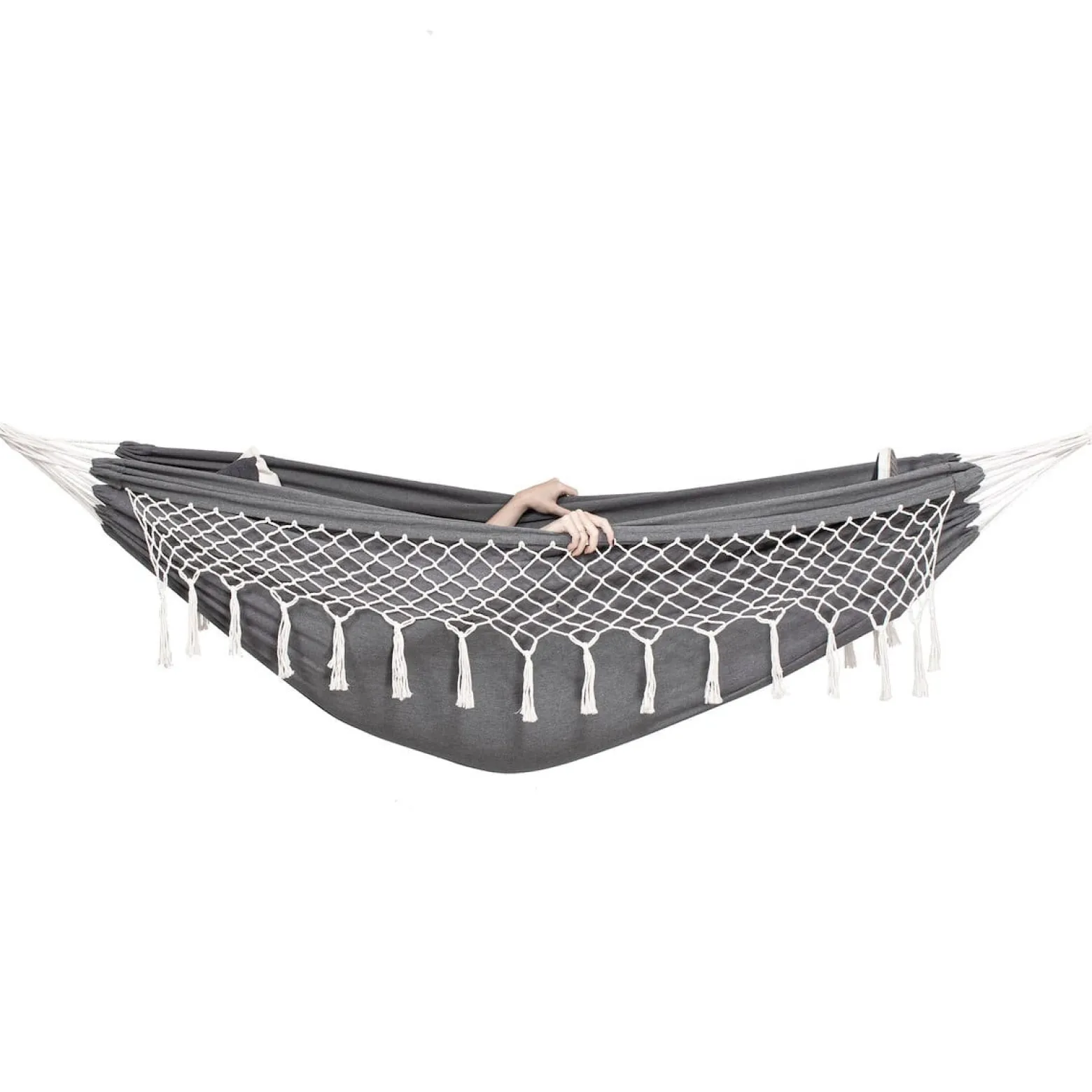 Hamak dwuosobowy bujak ogrodowy 200x150cm szarokremowy