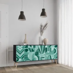 HARMONIC GRID Komoda 3 drzwi Czarna-Bukowa skośna