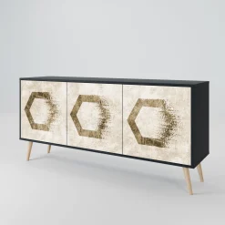 HEXAGONAL SHAPES Komoda 3 drzwi Czarna-Bukowa skośna