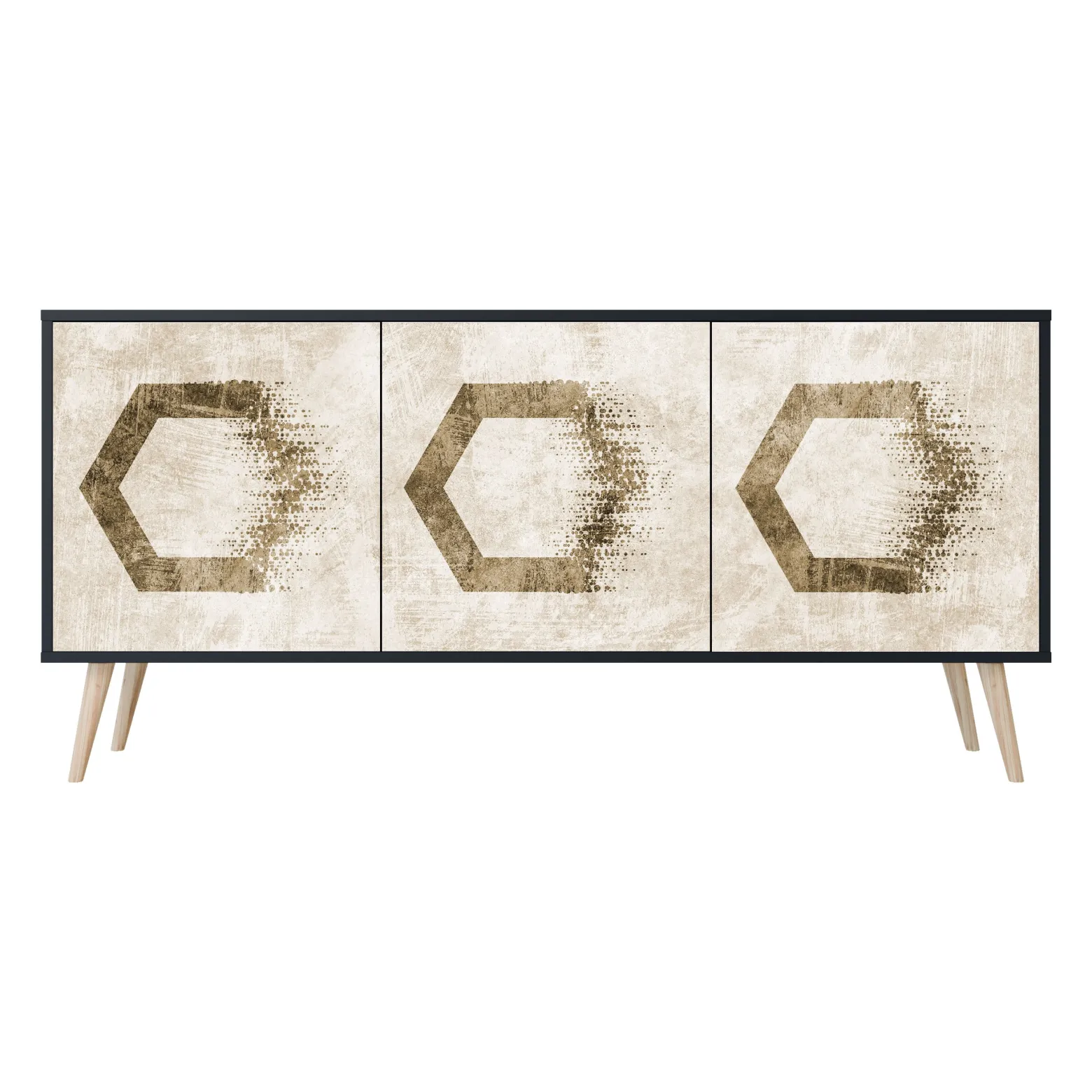 HEXAGONAL SHAPES Komoda 3 drzwi Czarna-Bukowa skośna