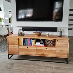 Industrialna szafka RTV loft dębowa do salonu MERIS