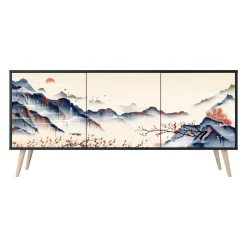 JAPANESE LANDSCAPE Komoda 3 drzwi Czarna-Bukowa skośna