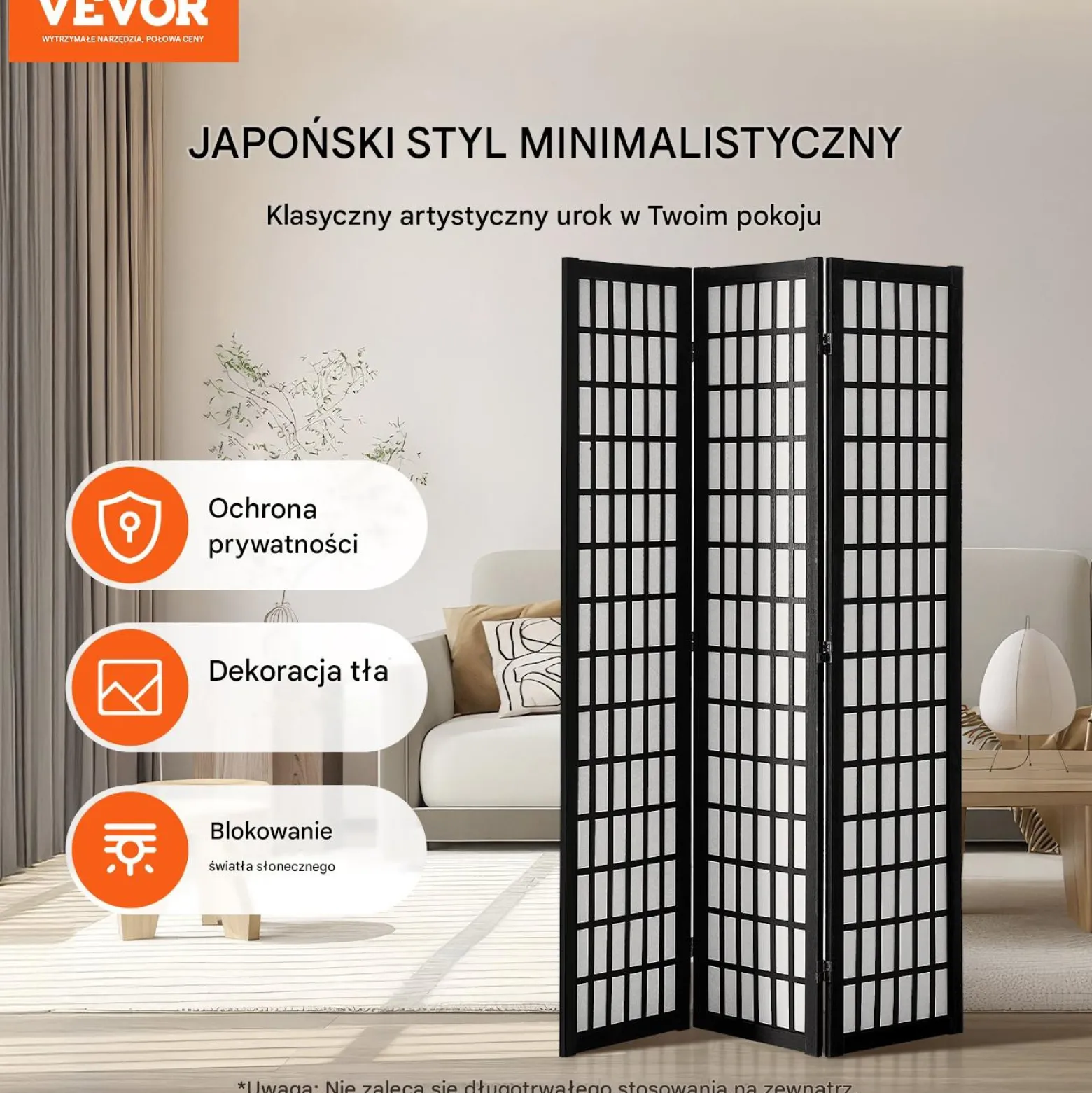 Japoński Parawan Pokojowy 3-panelowa przegroda dekoracyjna do domu i biura