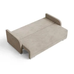 Jasnobeżowa sofa z funkcją spania i pojemnikiem GOJA boucle