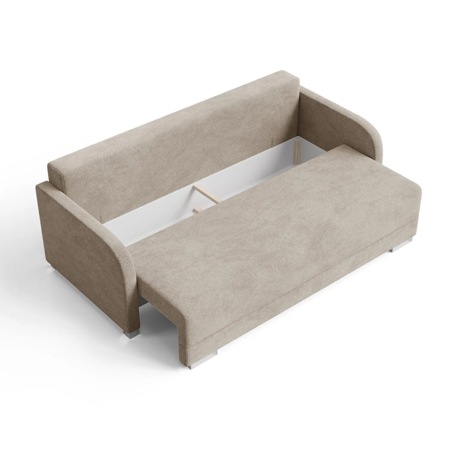 Jasnobeżowa sofa z funkcją spania i pojemnikiem GOJA boucle