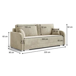 Jasnobeżowa sofa z funkcją spania i pojemnikiem GOJA boucle