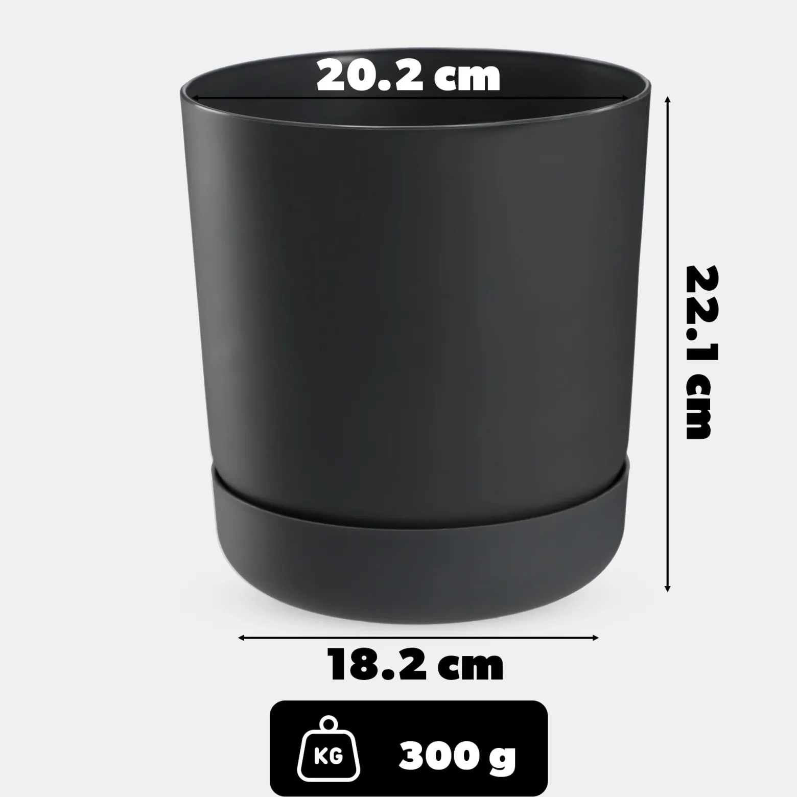 Kadax Doniczka Donica z Podstawką 20cm Antracyt