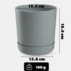 Kadax Doniczka Donica z Podstawką 15cm Szara Mat