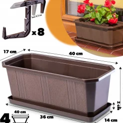 Kadax 4x Skrzynka Balkonowa 40cm Uchwyty Brązowa