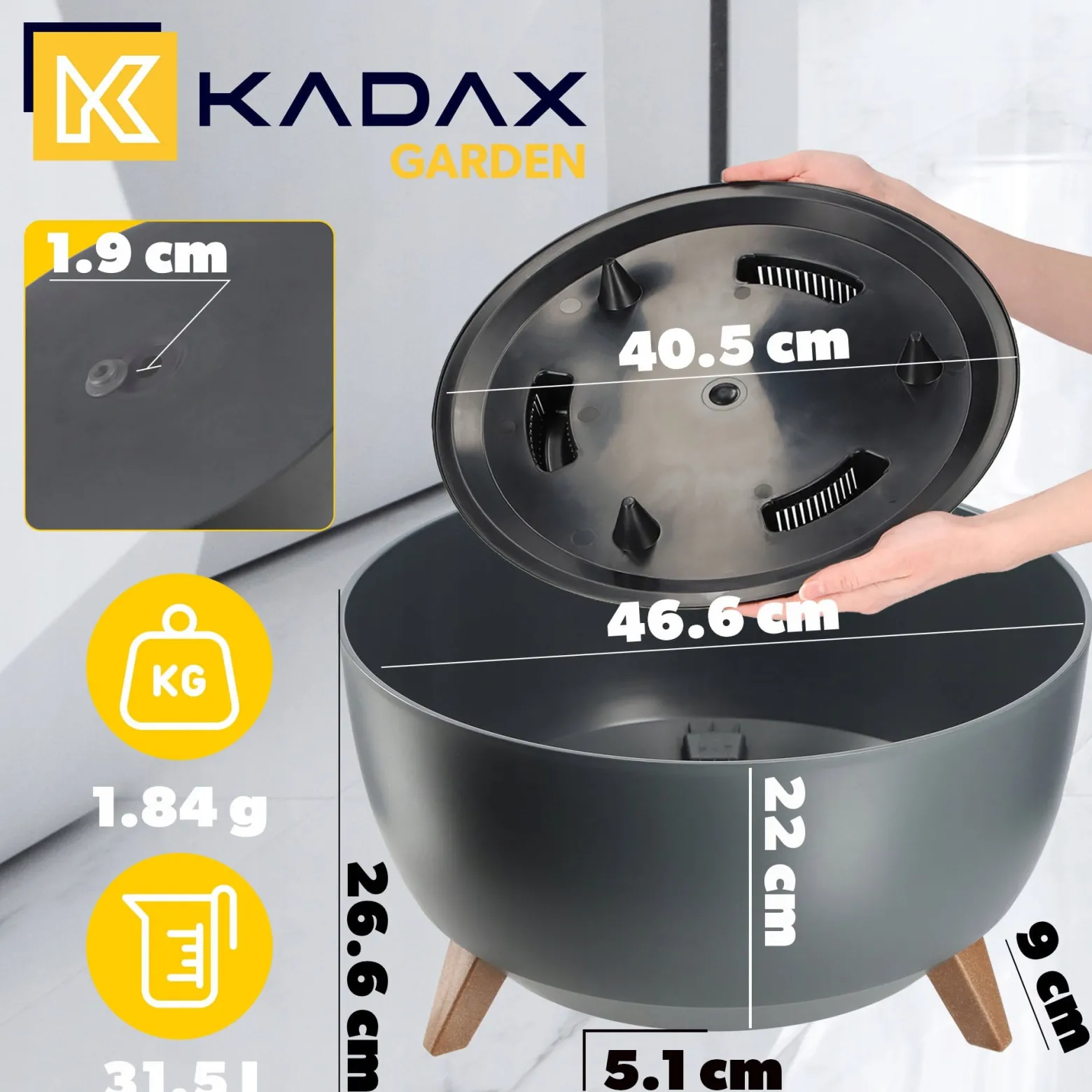 Kadax Doniczka Donica 47cm Wkład Osłonka Antracyt