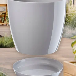 Kadax Doniczka z Podstawką Szara Zestaw 23+28cm