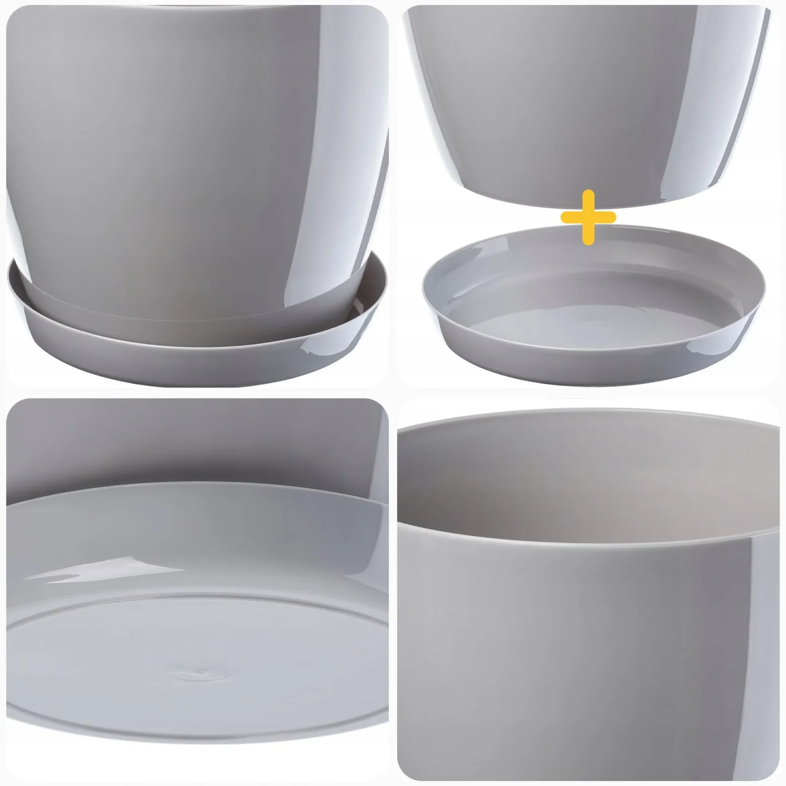 Kadax Doniczka z Podstawką Szara Zestaw 23+28cm
