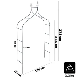 KADAX Pergola Ogrodowa Metalowa 255cm Łuk Kwiaty Na Podpora