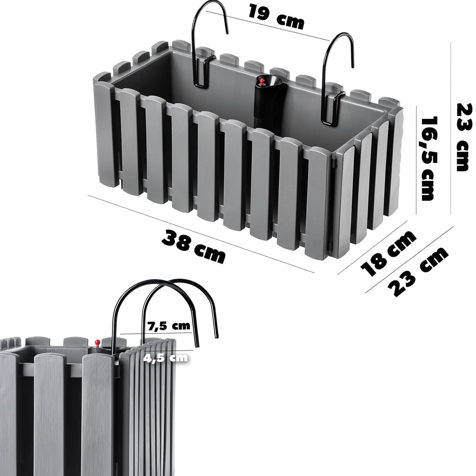 Kadax Skrzynka Balkonowa 38cm + 2 Uchwyty Szara