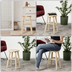 Kadax Taboret Drewniany Stołek Krzesło 46cm 4szt