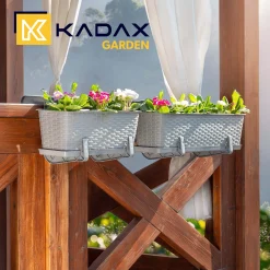 Kadax 3x Skrzynka Balkonowa 60cm + Uchwyty Szara