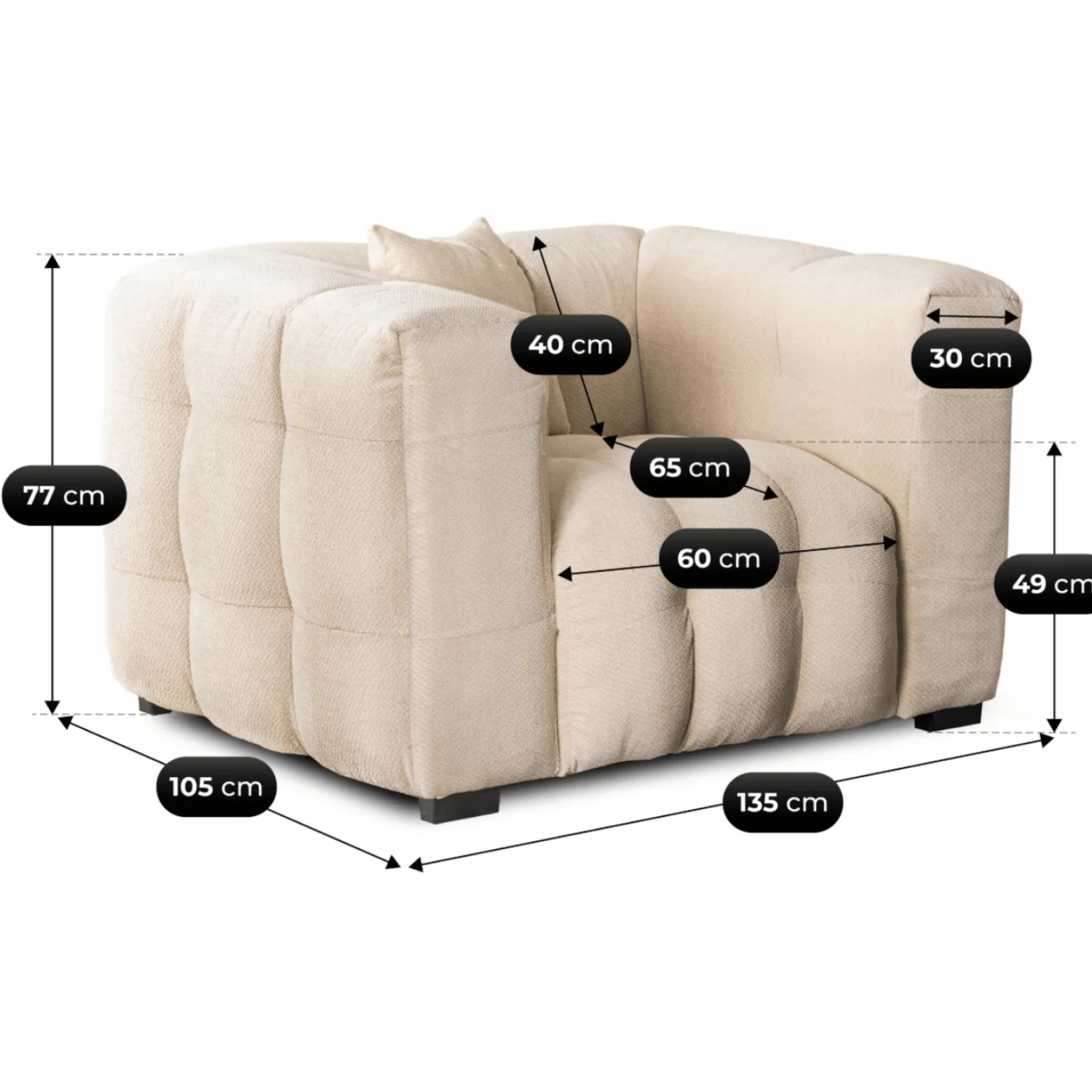 Kanapa Sofa Glamour Jednoosobowa Do Salonu Wygodna Kremowa MODERNO 1S