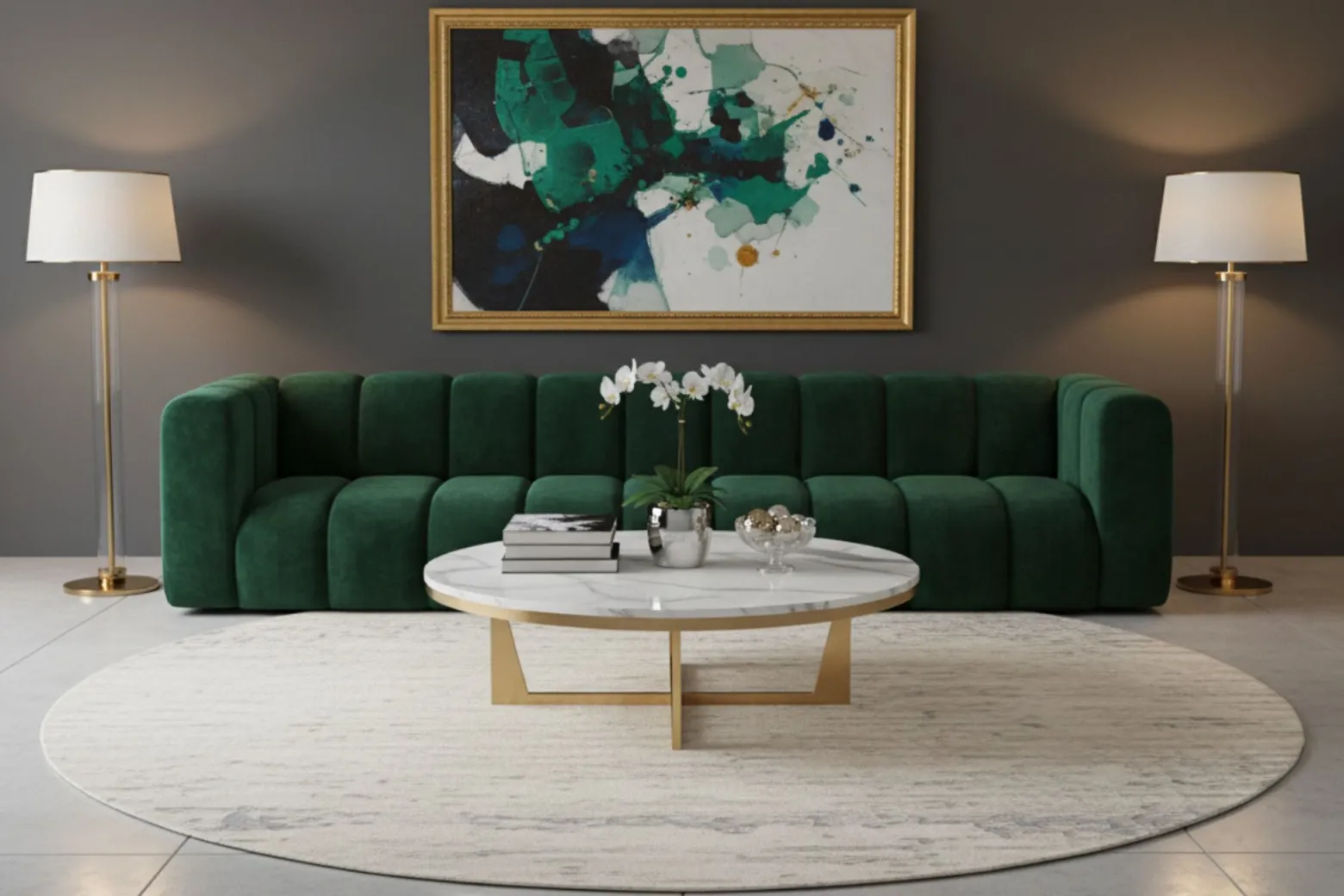 Kanapa, sofa pięcioosobowa Grand, tkanina welurowa Salvador, Zielony