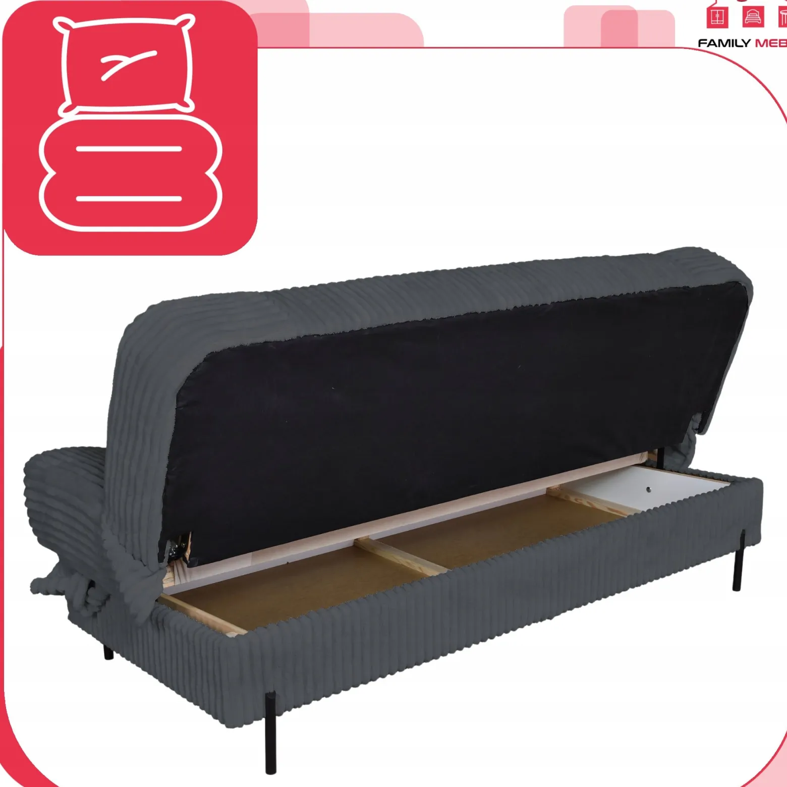 Kanapa sofa Sara rozkładana wersalka do spania Rene Family meble ciem szara