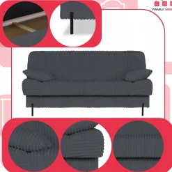Kanapa sofa Sara rozkładana wersalka do spania Rene Family meble ciem szara