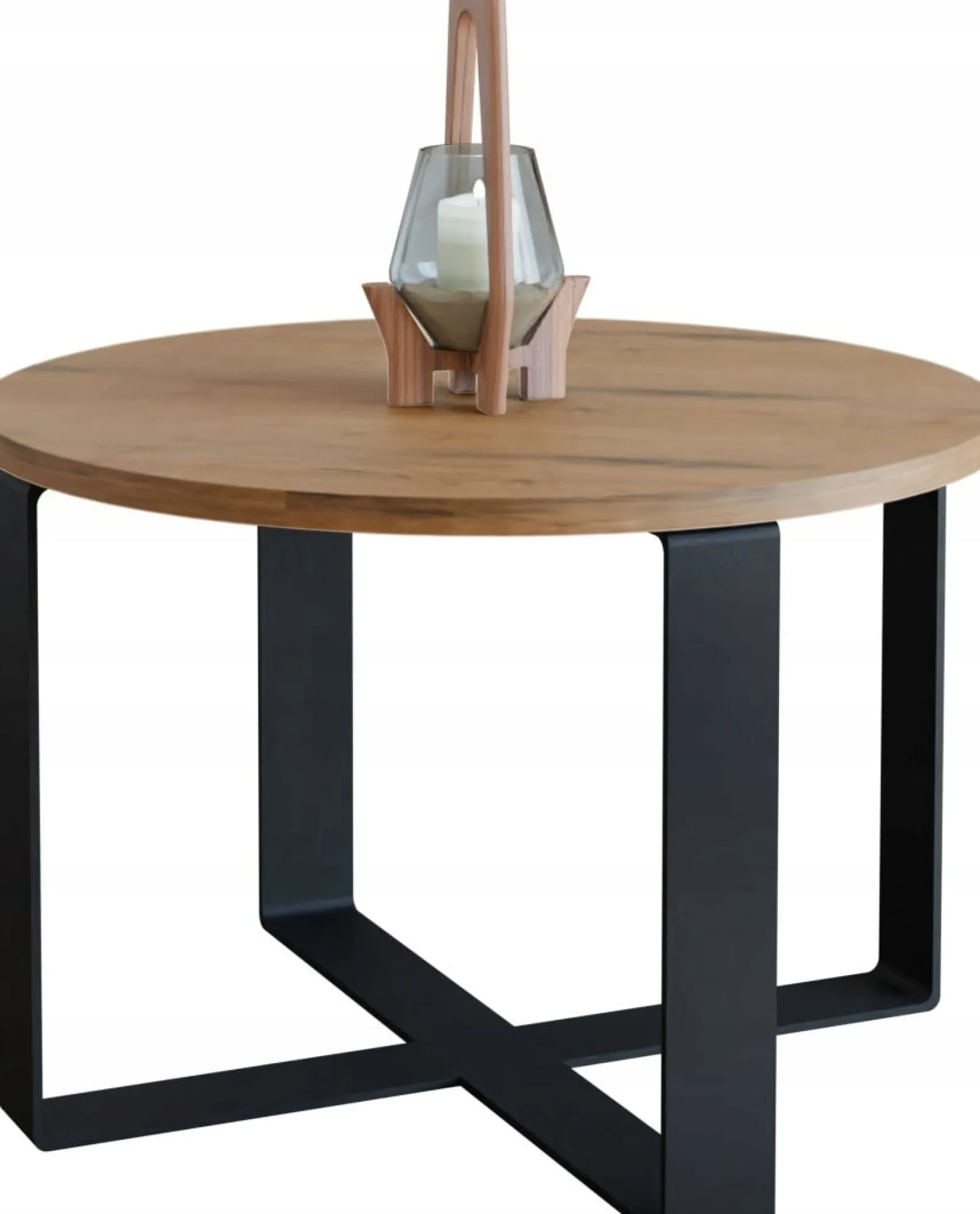 Kawowy Okrągły Stolik Ława Loft Industrial Salon 55 cm Metalowy Stelaż
