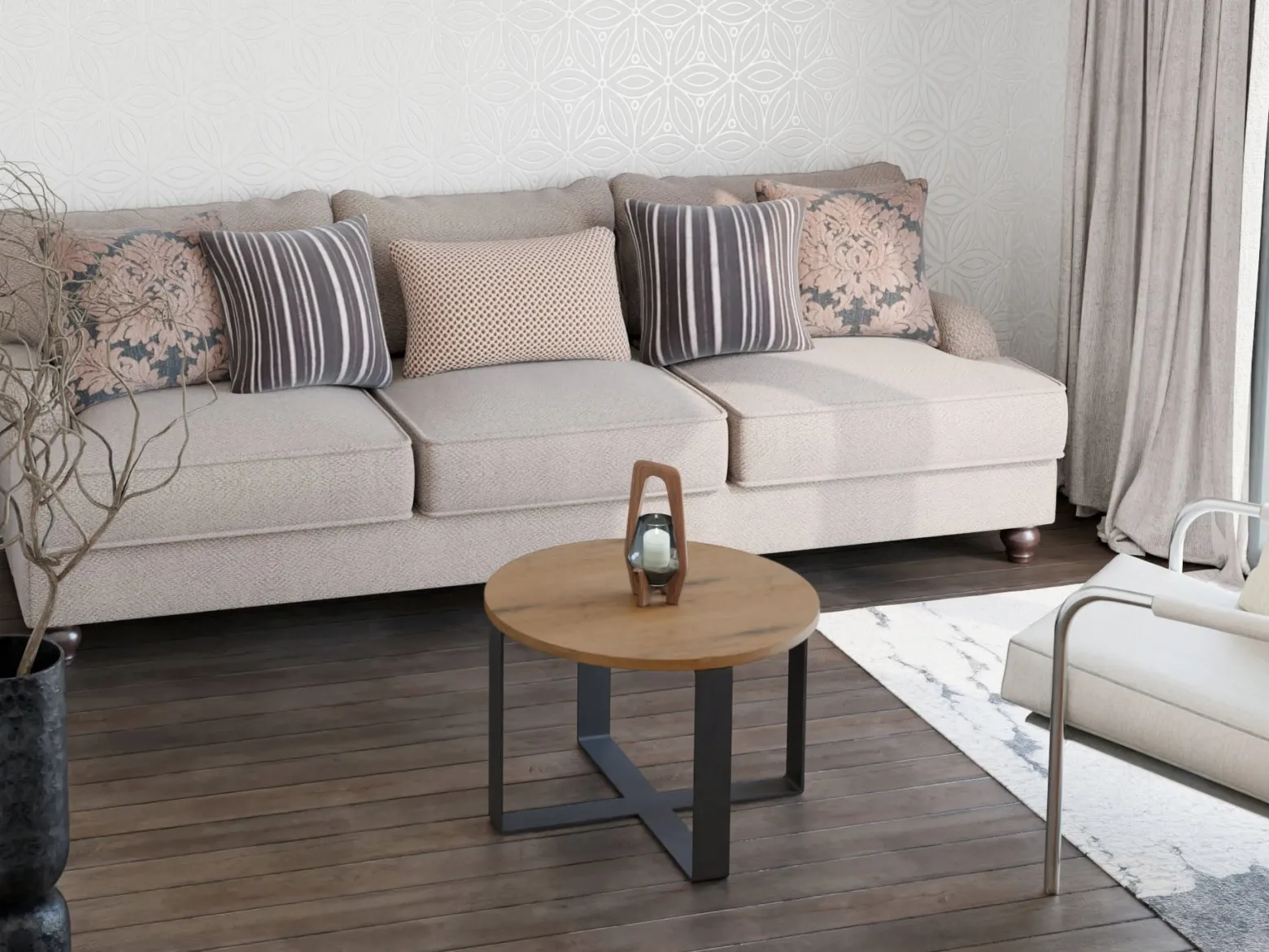 Kawowy Okrągły Stolik Ława Loft Industrial Salon 55 cm Metalowy Stelaż