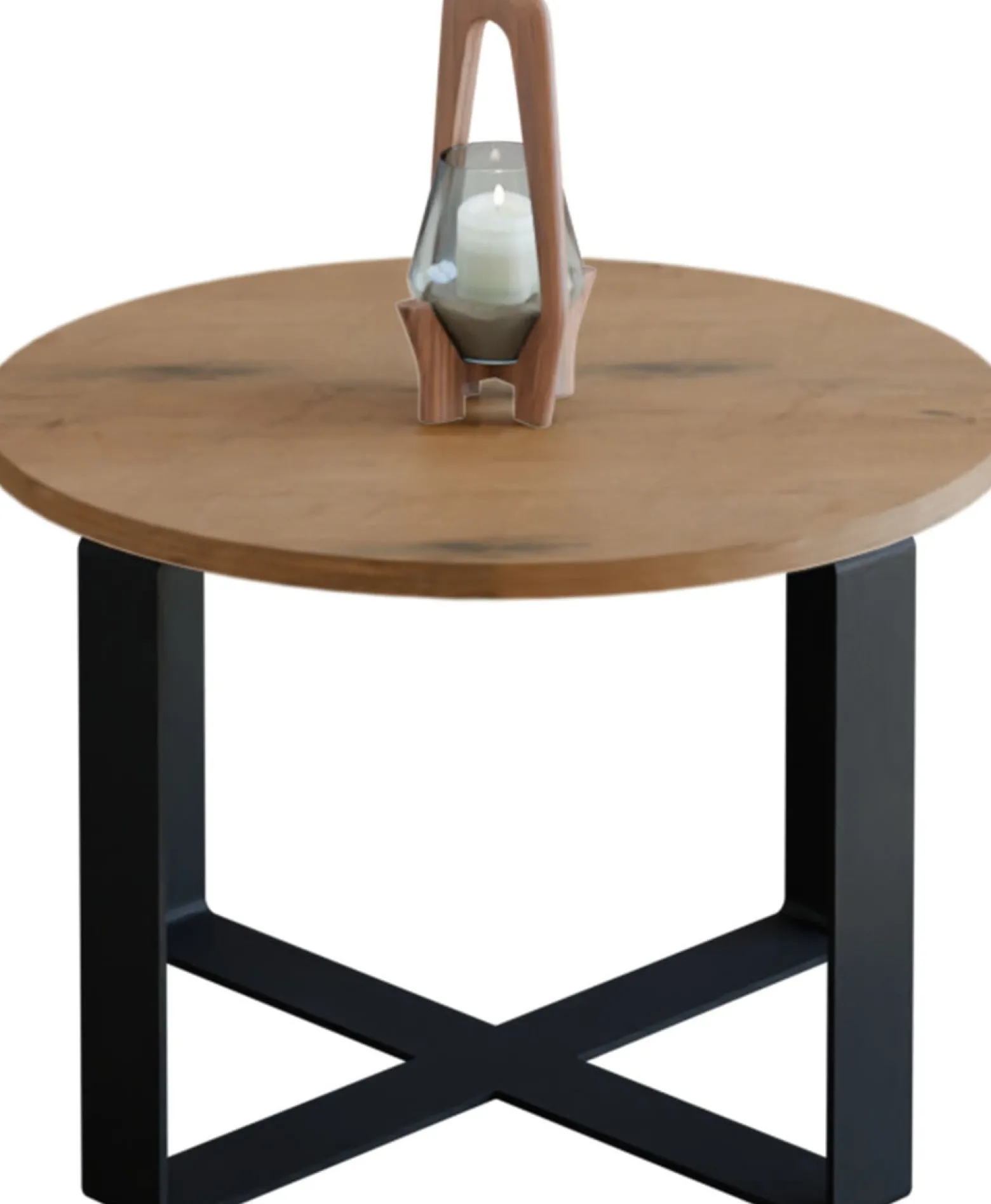 Kawowy Okrągły Stolik Ława Loft Industrial Salon 55 cm Metalowy Stelaż