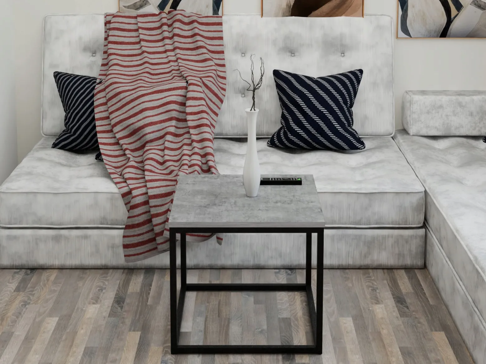 Kawowy Stolik Czarny z profilu Loft Blat Beton