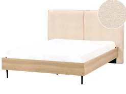 Łóżko 140 x 200 cm stelaż wezgłowie beżowe