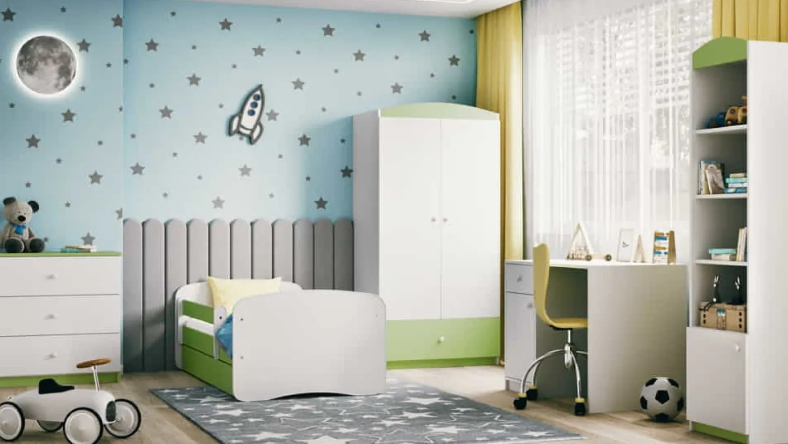 Łóżko Babydreams zielone Bez wzoru z szufladą materac piankowy 180x80