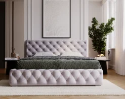Łóżko chesterfield 140x200 Glory, stelaż metalowy, pojemnik - Jasny szary