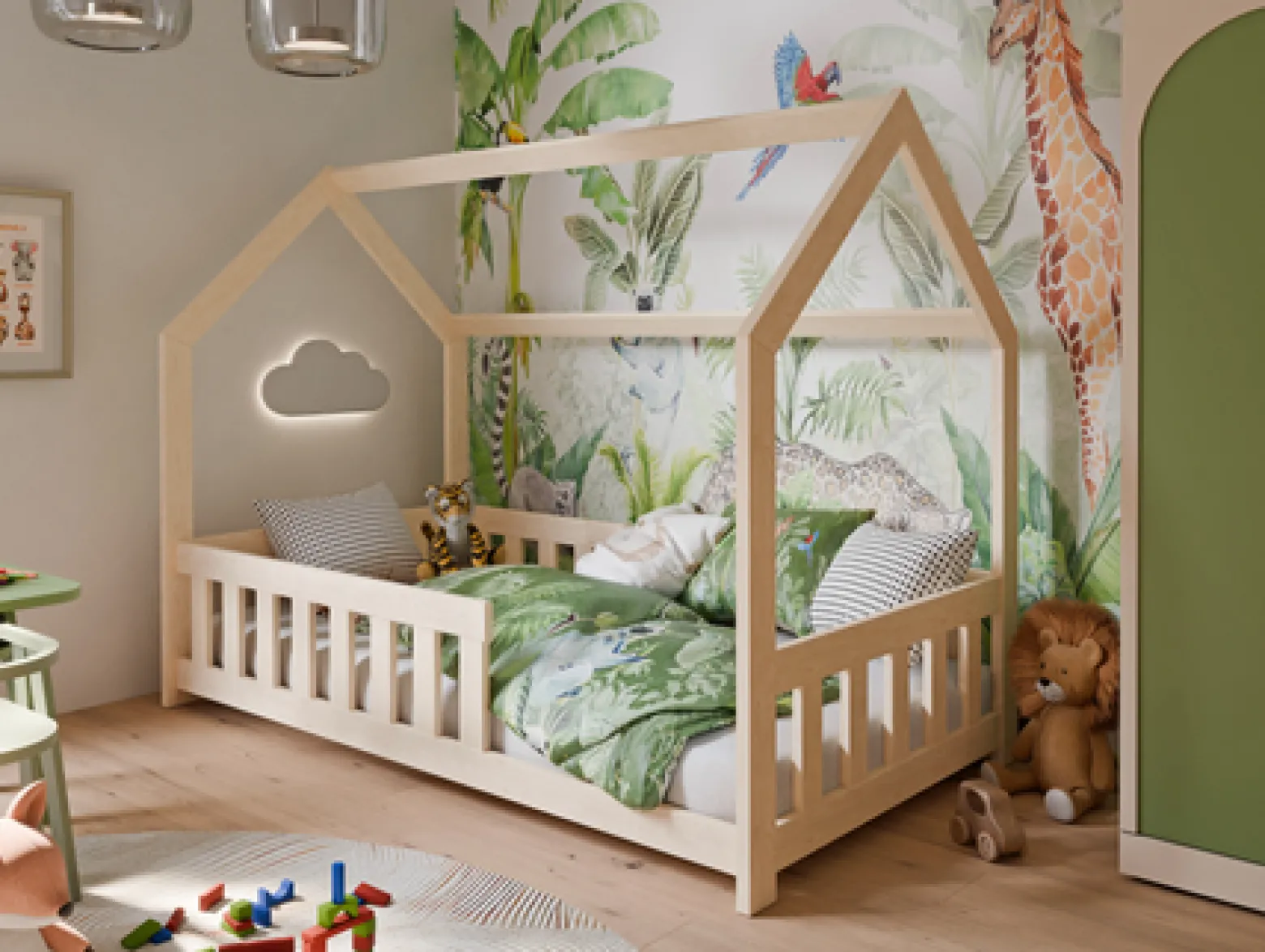 Łóżko Domek DUBI dziecięce 160x80 z materacem - kolor Naturalny