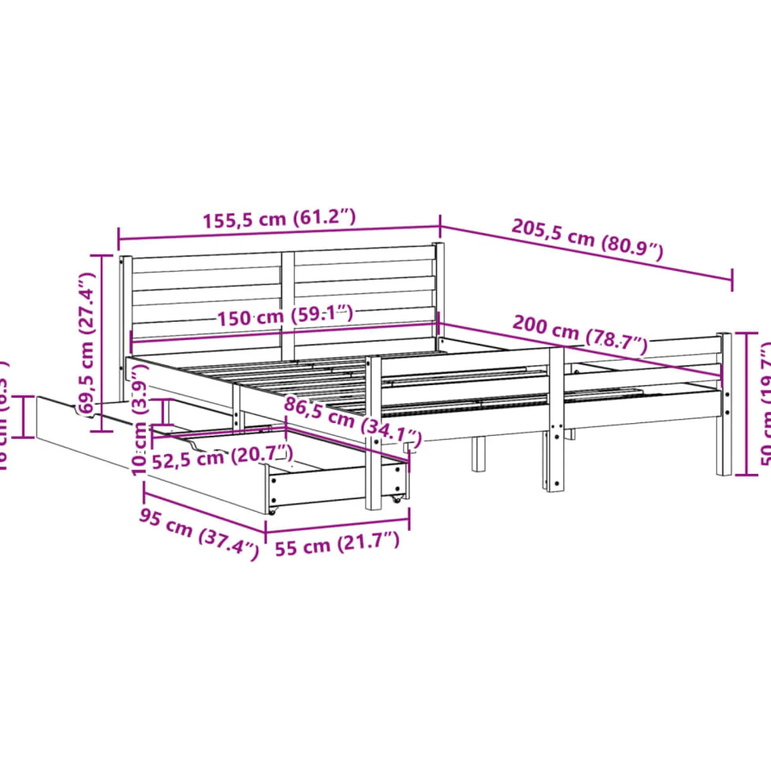 Łóżko drewniane rama łóżka sofa biała do sypialni pokoju 150x200 cm