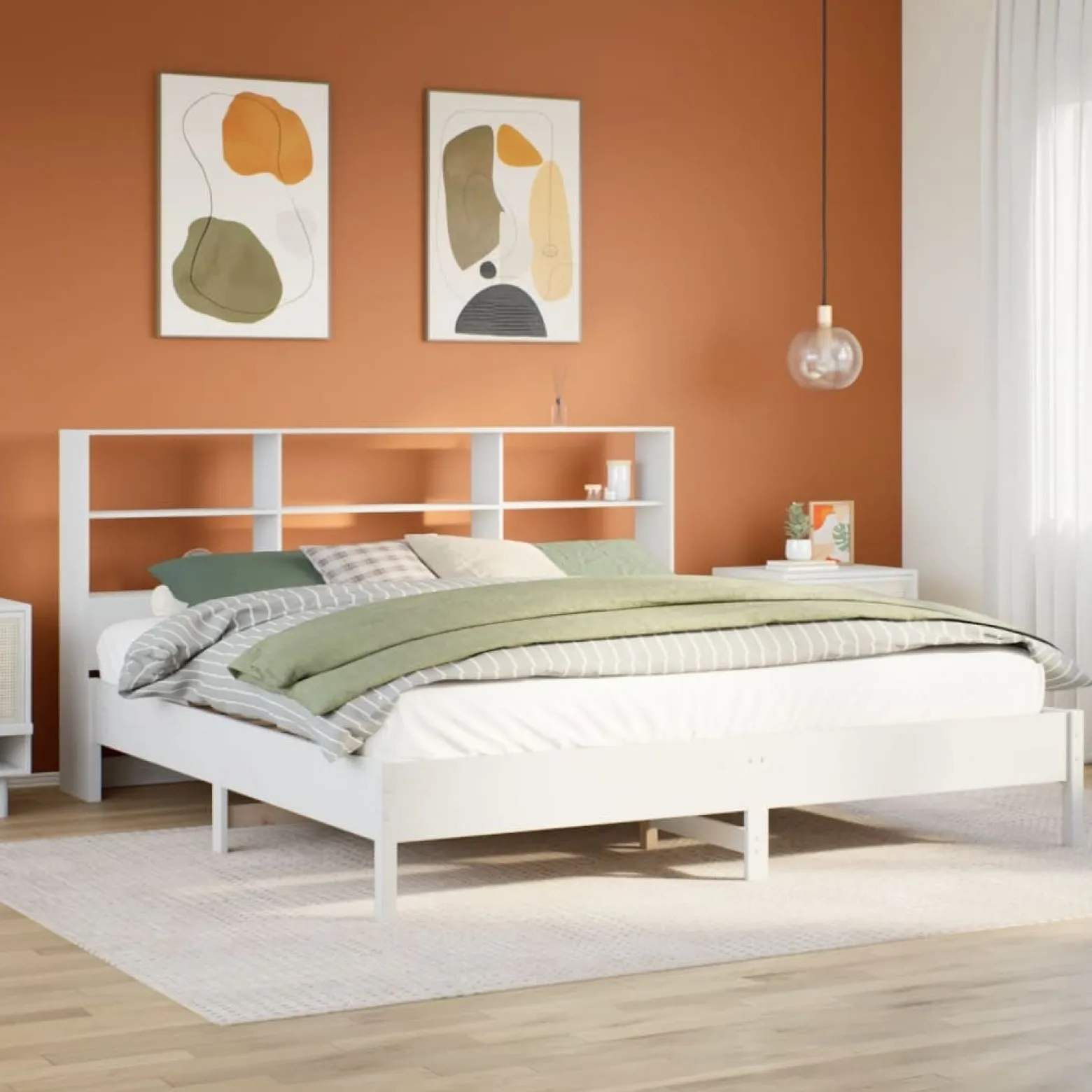 Łóżko Drewniane Rama Łóżka Sofa Biała Do Sypialni Pokoju 180x200 cm