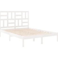 Łóżko Drewniane z Regałem Rama Łóżka Ze Stelażem Biała 160 x 200 cm