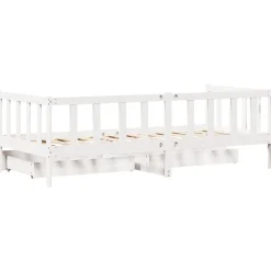 Łóżko Drewniane z Szufladami Rama Łóżka Ze Stelażem Biała 90x200 cm