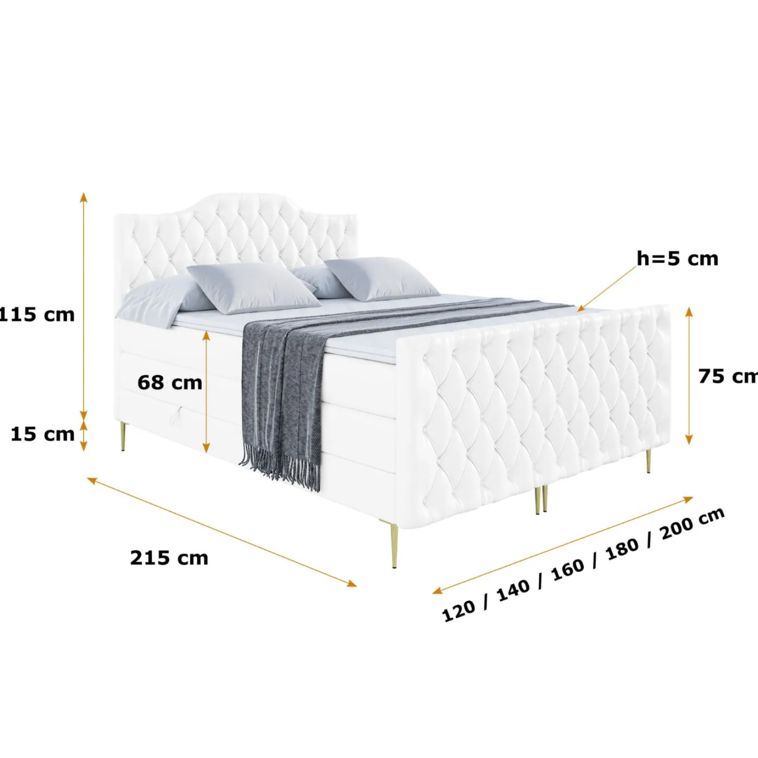 Łóżko kontynentalne - pojemnik, materac, nóżki VILA-1-FZ-Z KING 120x200 cm