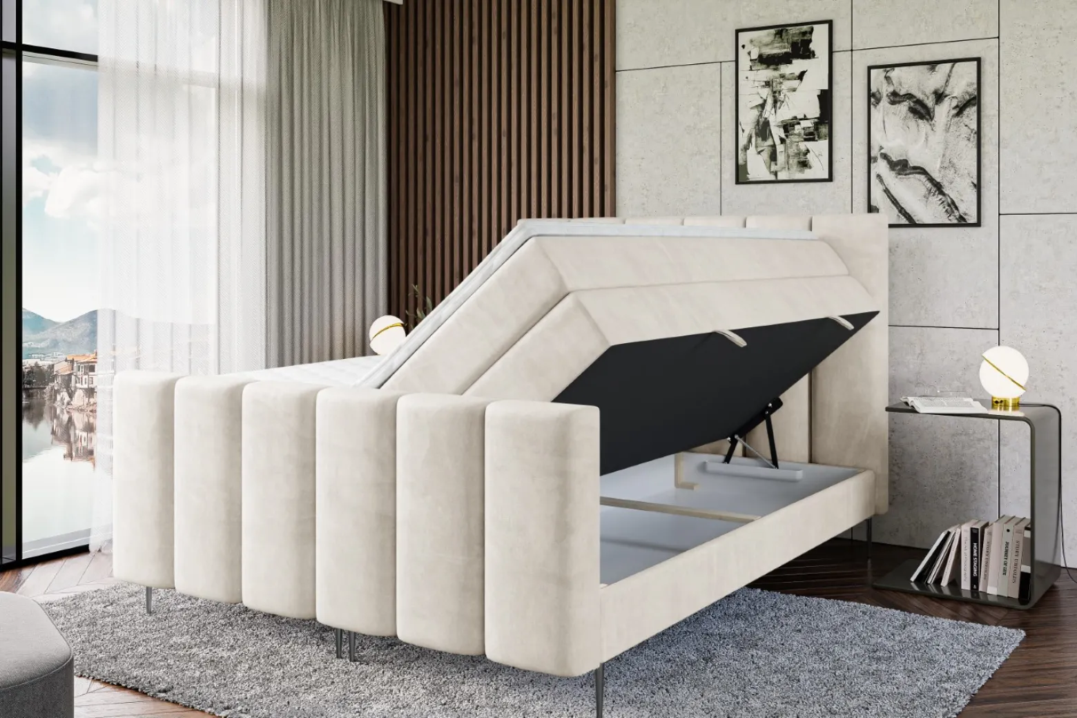 Łóżko kontynentalne - pojemnik, materac, nóżki BOXI1-FC-Z KING 120x200 cm