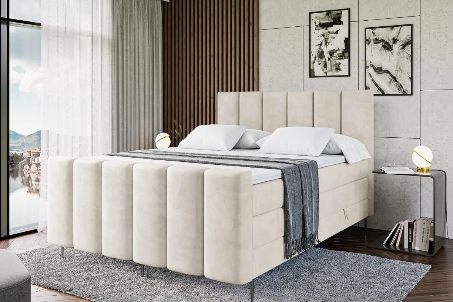 Łóżko kontynentalne - pojemnik, materac, nóżki BOXI1-FC-Z KING 120x200 cm