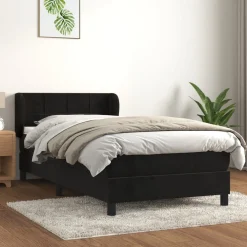 Łóżko kontynentalne z materacem czarne aksamit 90x190 cm