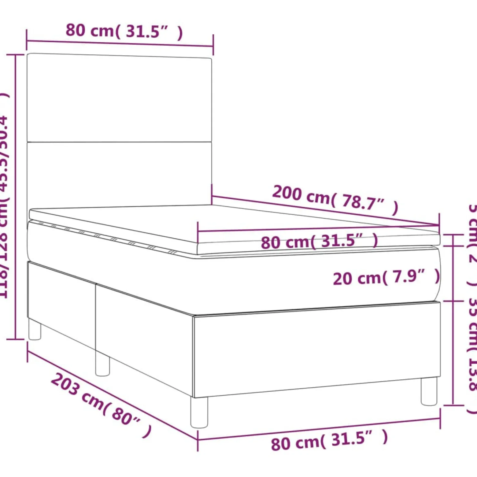 Łóżko kontynentalne z materacem brązowe tkanina 80x200 cm