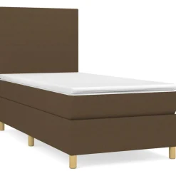 Łóżko kontynentalne z materacem brązowe tkanina 80x200 cm