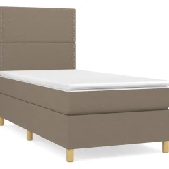 Łóżko kontynentalne z materacem taupe tkanina 90x190 cm